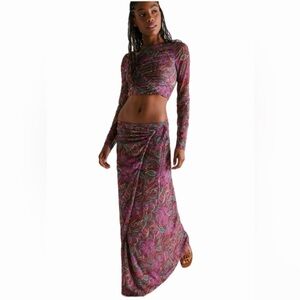 Free People Supernova Set Crop Top Maxi Skirt Sheer Boho Fairycore Floral S